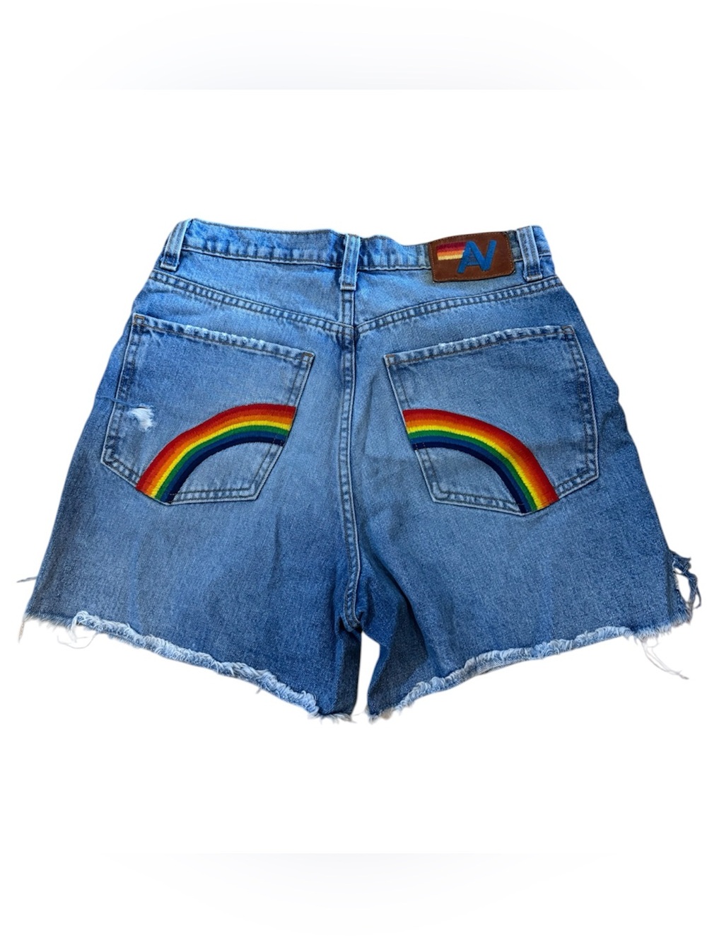 Aviator Nation HI RISE SKATER CUTOFF RAINBOW BACK POCKET - SUPER LIGHT - Picture 2 of 7